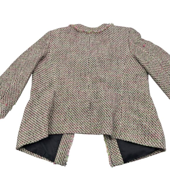 Talbots Tweed Jacket Womens Size 12 Multicolor Pink/Green/Black Cotton Blend - Picture 4 of 5